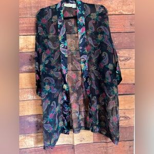 Vintage Victoria Secret Gold Label Navy Blue Paisley Floral Sheer Kimono Robe